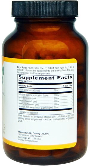 補充劑，抗氧化劑，蘆丁，維生素 - Country Life, Bio-Rutin Complex, 500 mg / 500 mg, 90 Tablets