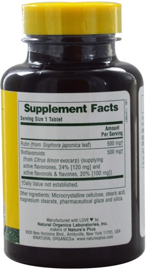 補充劑，抗氧化劑，蘆丁，維生素，維生素c - Natures Plus, Biorutin, 1000 mg, 90 Tablets