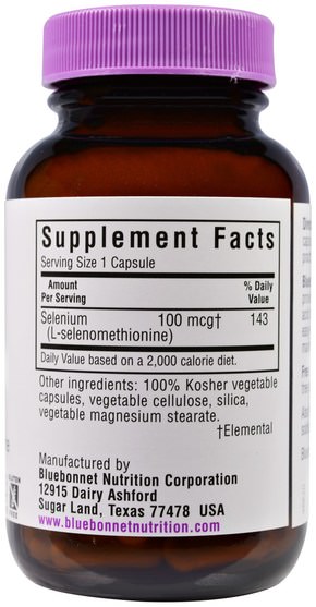 補充劑，抗氧化劑，硒，礦物質 - Bluebonnet Nutrition, Selenium, 100 mcg, 90 Vcaps