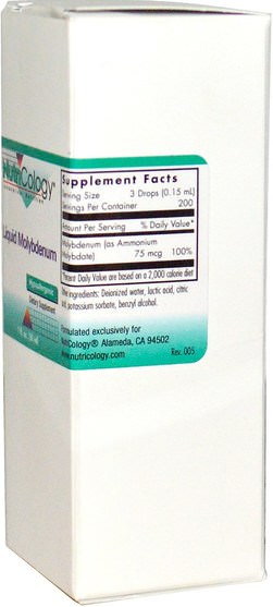 補充劑，抗氧化劑，硒，鉬 - Nutricology, Liquid Molybdenum, 1 fl oz (30 ml)
