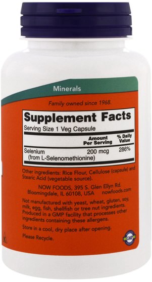 補充劑，抗氧化劑，硒 - Now Foods, Selenium, 200 mcg, 180 Veggie Caps