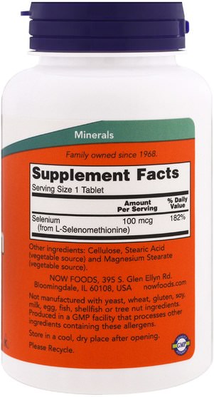 補充劑，抗氧化劑，硒 - Now Foods, Selenium, Yeast Free, 100 mcg, 250 Tablets