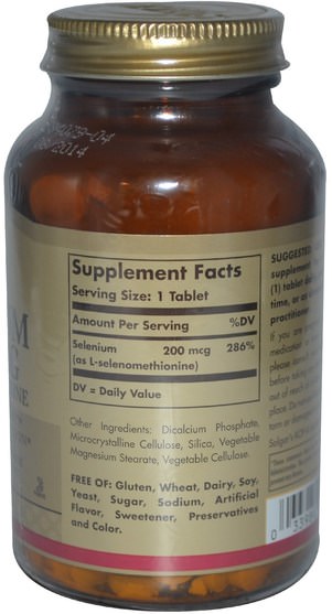 補充劑，抗氧化劑，硒 - Solgar, Selenium, Yeast Free, 200 mcg, 250 Tablets