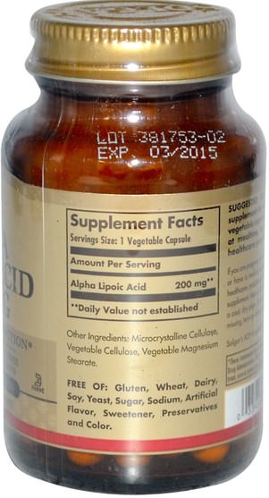 補充劑，抗氧化劑 - Solgar, Alpha Lipoic Acid, 200 mg, 50 Vegetable Capsules