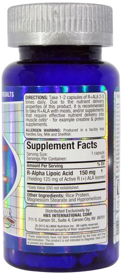 補充劑，抗氧化劑，運動，α硫辛酸150毫克 - ALLMAX Nutrition, R+Alpha Lipoic Acid (Max Potency R+ALA), 150 mg, 60 Capsules