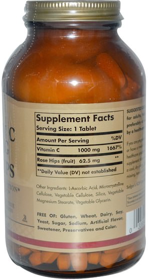 補充劑，抗氧化劑，維生素c - Solgar, Vitamin C With Rose Hips, 1000 mg, 250 Tablets