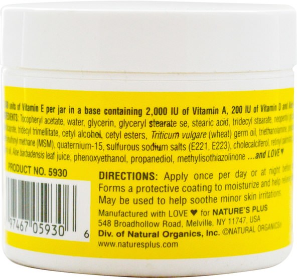 補充劑，抗氧化劑，維生素E，維生素E液體 - Natures Plus, Vitamin E Cream, 30.000 IU, 2.2 oz (63 g)