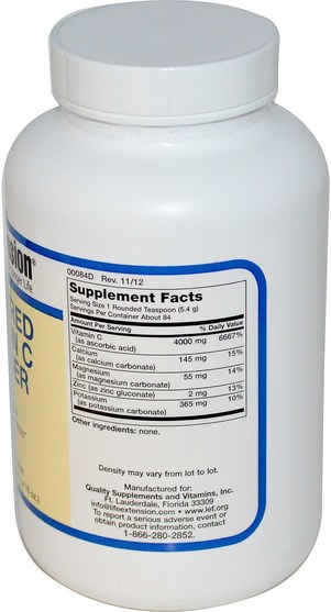 補充劑，抗氧化劑，維生素 - Life Extension, Buffered Vitamin C Powder, 16 oz (454 g)