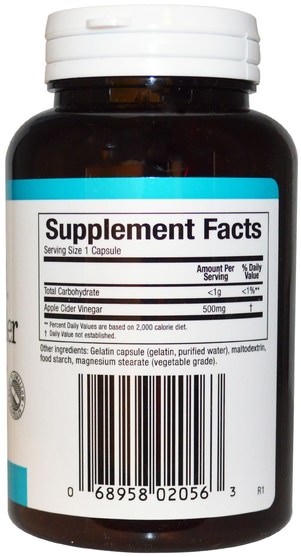 補充劑，蘋果醋 - Natural Factors, Apple Cider Vinegar, 500 mg, 180 Capsules