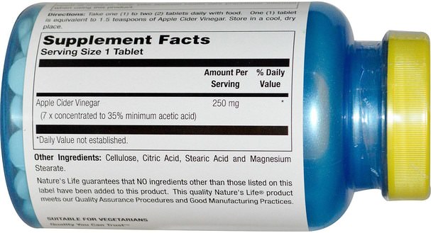 補充劑，蘋果醋 - Natures Life, Apple Cider Vinegar, 250 mg, 250 Tablets