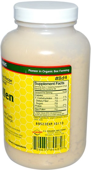 補充劑，蜂產品，蜂花粉 - Y.S. Eco Bee Farms, Bee Pollen Powder, Plus Papaya Powder, 10.6 oz (300 g)