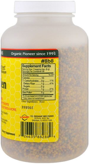 補充劑，蜂產品，蜂花粉 - Y.S. Eco Bee Farms, Bee Pollen Whole Granules, 10.0 oz (283 g)