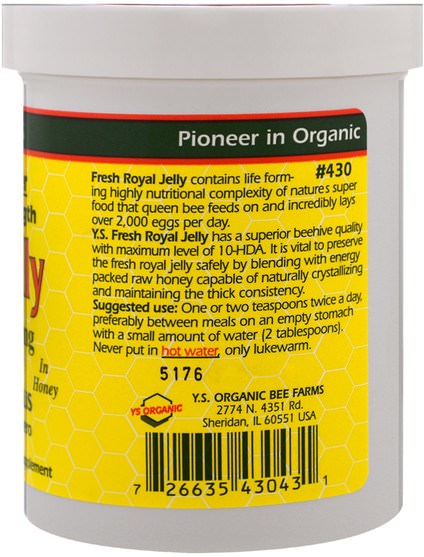 補充劑，蜂產品，蜂花粉 - Y.S. Eco Bee Farms, Royal Jelly in Honey, 625 mg, 11.5 oz (326 g)