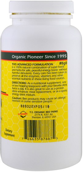 補充劑，蜂產品，蜂花粉 - Y.S. Eco Bee Farms, Super Sports, Bee Pollen, Protein Drink Enhancer, 6.1 oz (174 g)