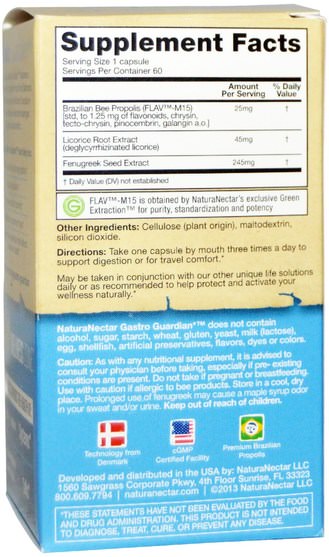 補充劑，蜂產品，蜂膠，健康，消化，胃 - NaturaNectar, Gastro Guardian, 60 Veggie Caps