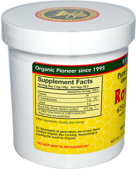 補充劑，蜂產品，蜂王漿，食品，甜味劑 - Y.S. Eco Bee Farms, Royal Jelly, in Honey, 675 mg, 21.0 oz (595 g)