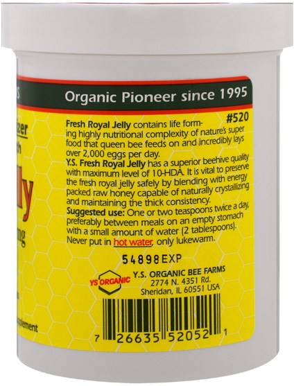 補充劑，蜂產品，蜂王漿，食品，甜味劑 - Y.S. Eco Bee Farms, Royal Jelly In Honey, 675 mg, 11.5 oz (326 g)