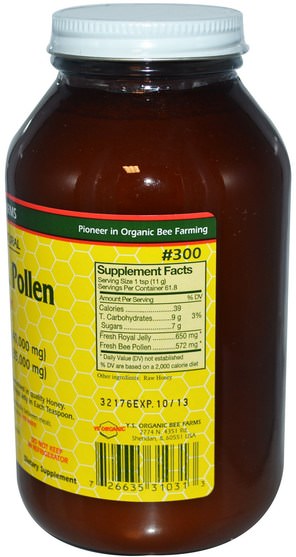 補充劑，蜂產品，蜂王漿，食品，甜味劑 - Y.S. Eco Bee Farms, Royal Jelly & Pollen, in Honey, 24 oz (680 g)