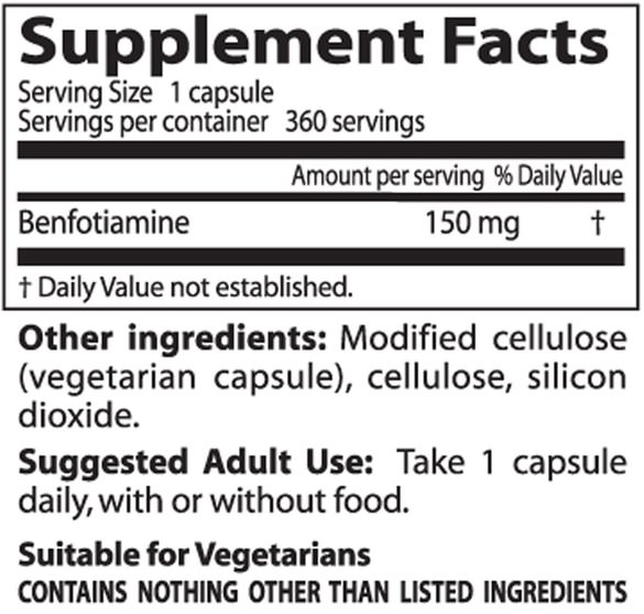 補充劑，benfotiamine - Doctors Best, Best Benfotiamine 150, 150 mg, 360 Veggie Caps