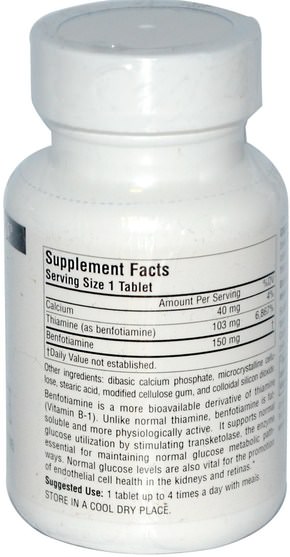 補充劑，benfotiamine - Source Naturals, Benfotiamine, 150 mg, 60 Tablets