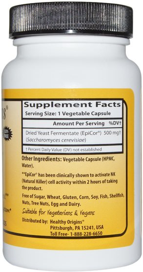 補充劑，β-葡聚醣，感冒和病毒，epicor - Healthy Origins, EpiCor, 500 mg, 30 Veggie Caps