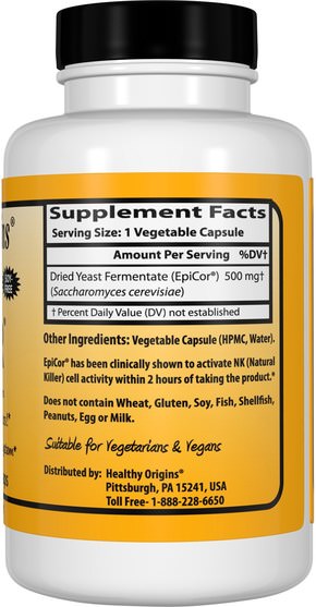 補充劑，β-葡聚醣，感冒和病毒，epicor - Healthy Origins, EpiCor, 500 mg, 60 Veggie Caps
