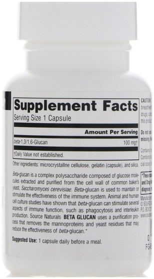 補充劑，β-葡聚醣 - Source Naturals, Beta Glucan, 100 mg, 30 Capsules