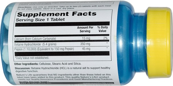 補充劑，甜菜鹼，消化，胃 - Natures Life, Betaine HCL, 350 mg, 100 Tablets