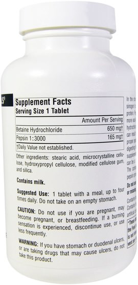 補充劑，甜菜鹼hcl，鹽酸氨基葡萄糖 - Source Naturals, Betaine HCL, 650 mg, 180 Tablets