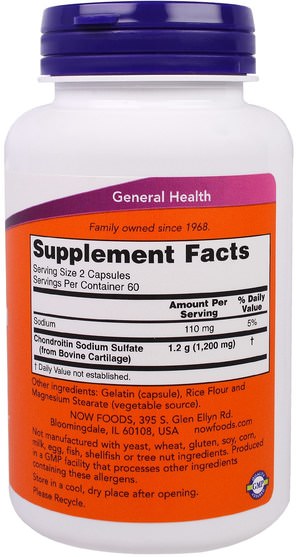 補充劑，牛製品，軟骨素，氨基葡萄糖軟骨素 - Now Foods, Chondroitin Sulfate, 600 mg, 120 Capsules