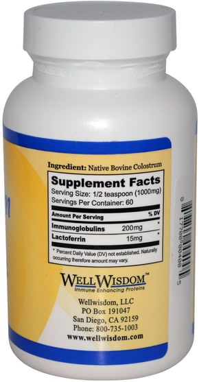 補品，牛製品，初乳 - Well Wisdom, Bioactive Colostrum Powder, 2.1 oz (60 g)