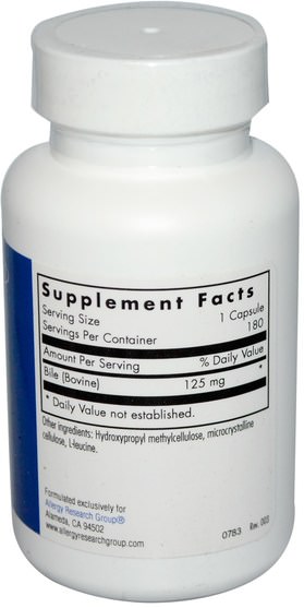補充劑，牛製品，酶，膽汁酸 - Allergy Research Group, Ox Bile, 125 mg, 180 Vegicaps