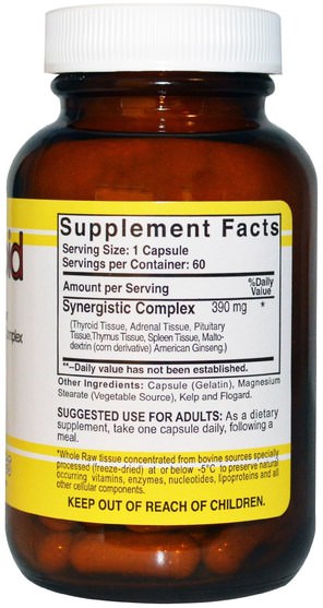 補品，牛產品，健康，甲狀腺 - Natural Sources, Raw Thyroid, 60 Capsules