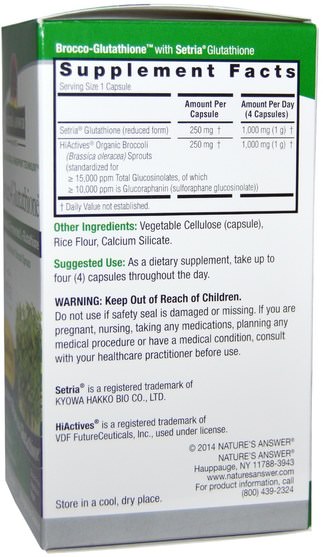 補充劑，西蘭花十字花科 - Natures Answer, Brocco-Glutathione, 500 mg, 60 Vegetarian Capsules
