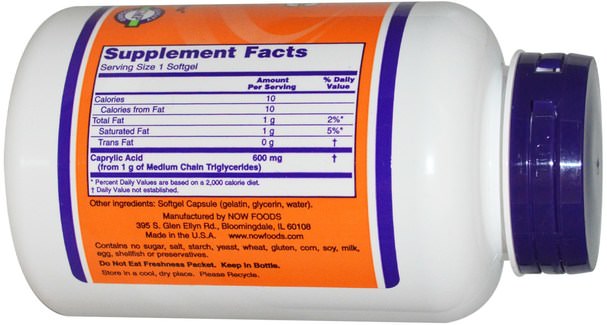 補充劑，辛酸，消化，胃 - Now Foods, Caprylic Acid, 600 mg, 100 Softgels