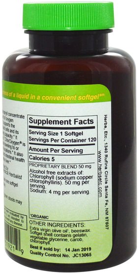 補充劑，葉綠素，健康 - Herbs Etc., ChlorOxygen, Chlorophyll Concentrate, Alcohol Free, 120 Fast-Acting Softgels