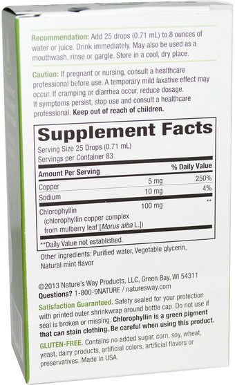 補充劑，葉綠素 - Natures Way, Chlorofresh, Chlorophyll Drops, Natural Mint Flavor, 2 fl oz (59 ml)