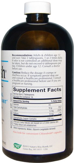 補充劑，葉綠素 - Natures Way, Chlorofresh, Liquid Chlorophyll, Unflavored, 16 fl oz (473.2 ml)