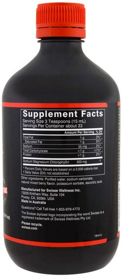 補充劑，葉綠素 - Swisse, Ultiboost Chlorophyll, Mixed Berry, 16.9 fl oz (500 ml)