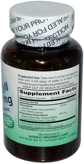 補充劑，葉綠素 - World Organic Chlorophyll, 60 mg, 100 Capsules