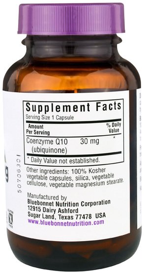 補充劑，輔酶q10，抗氧化劑，泛醇qh - Bluebonnet Nutrition, CoQ10 Capsules, 30 mg, 90 Vcaps