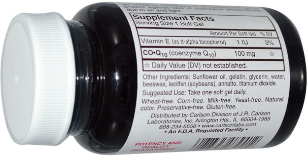 補充劑，輔酶q10，coq10 - Carlson Labs, CO-Q10, 100 mg, 90 Soft Gels