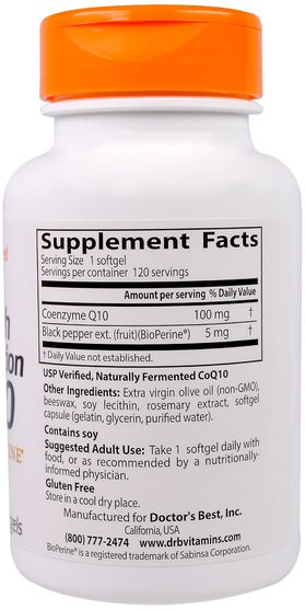 補充劑，輔酶q10，coq10 - Doctors Best, High Absorption CoQ10 with BioPerine, 100 mg, 120 Softgels