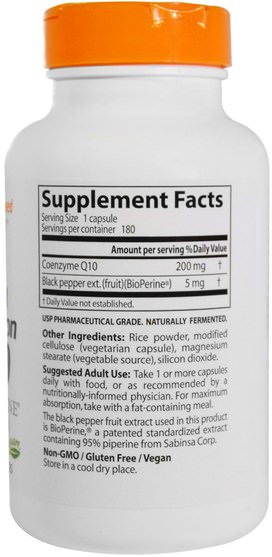 補充劑，輔酶q10，coq10 200毫克 - Doctors Best, High Absorption CoQ10 with BioPerine, 200 mg, 180 Veggie Caps