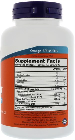 補充劑，輔酶q10，coq10 +魚油，健康，膽固醇支持，紅曲米+輔酶q10 - Now Foods, Red Omega, 90 Softgels