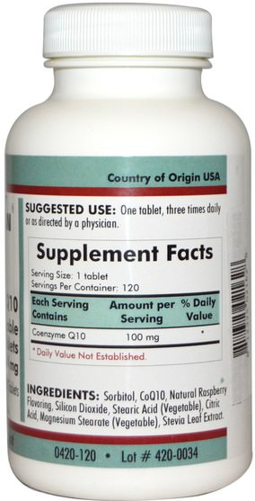 補充劑，輔酶q10，coq10 - Kirkman Labs, Coenzyme Q10, 100 mg, 120 Chewable Tablets