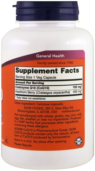 補充劑，輔酶q10，coq10 - Now Foods, CoQ10, 100 mg, 180 Veggie Caps