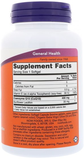 補充劑，輔酶q10，coq10 400毫克 - Now Foods, CoQ10, 400 mg, 60 Softgels