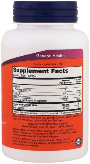 補充劑，輔酶q10，coq10 600毫克 - Now Foods, CoQ10, 600 mg, 60 Softgels