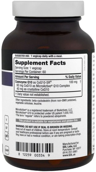 補充劑，輔酶q10，coq10 - Quality of Life Labs, CoQ10-SR, 100 mg, 60 Vegicaps